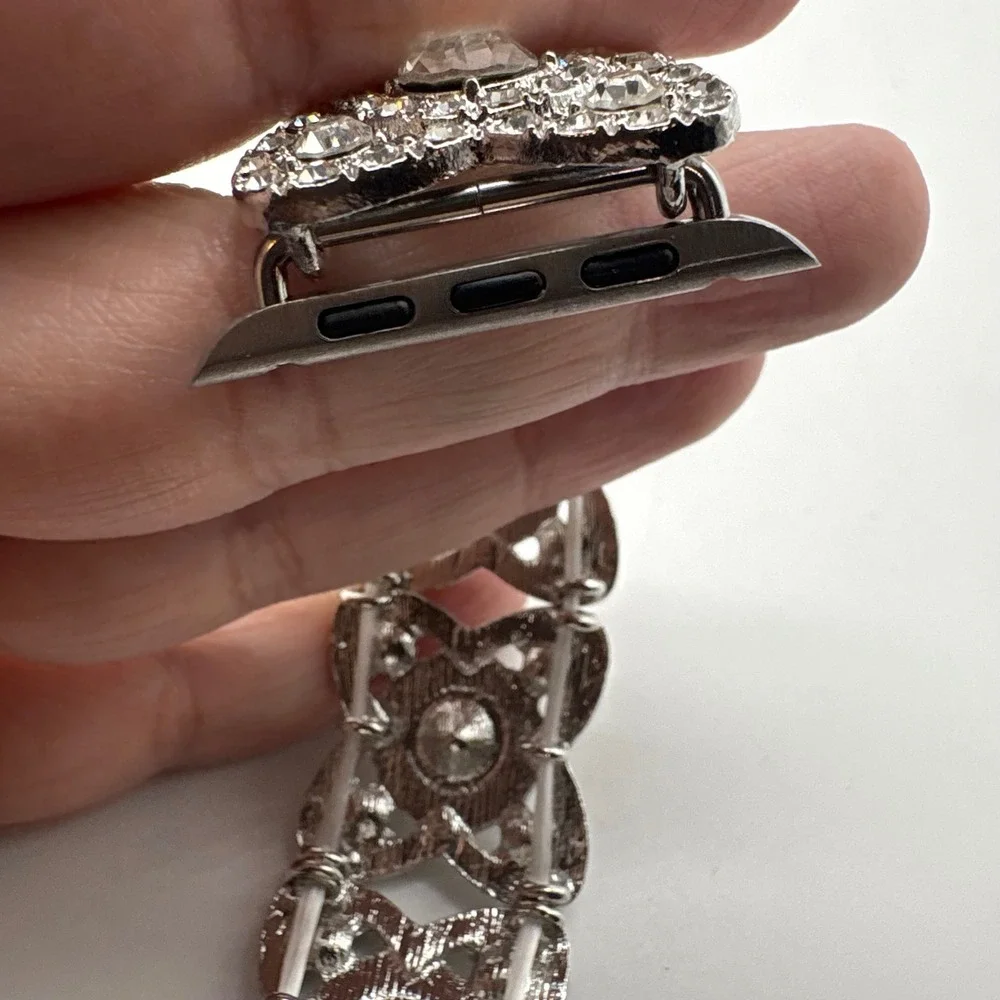 Silver Rhinestone Butterfly Stretch Apple Watch Band Filigree Crystal Bracelet
